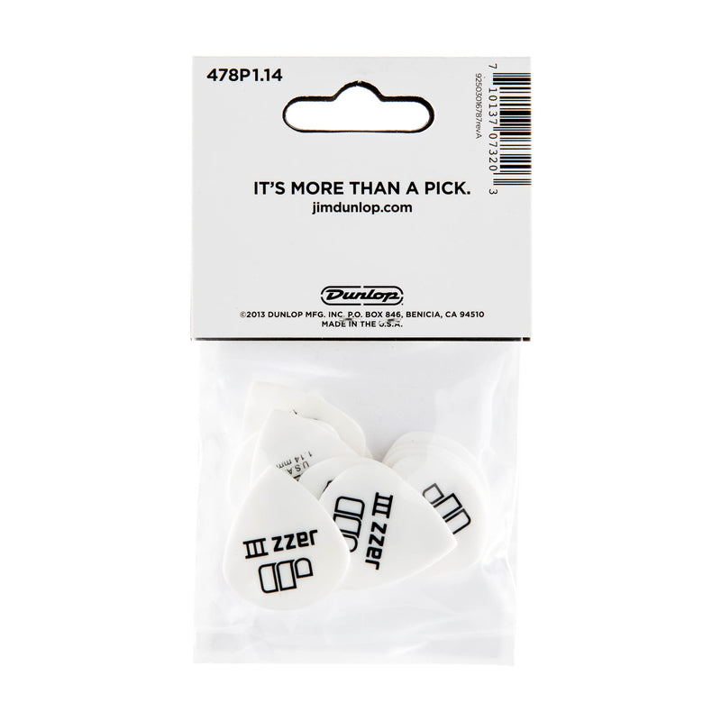 Jim Dunlop 478P1.14 Tortex White Jazz III, 1.14mm, 12/Player's Pack 12 Pack