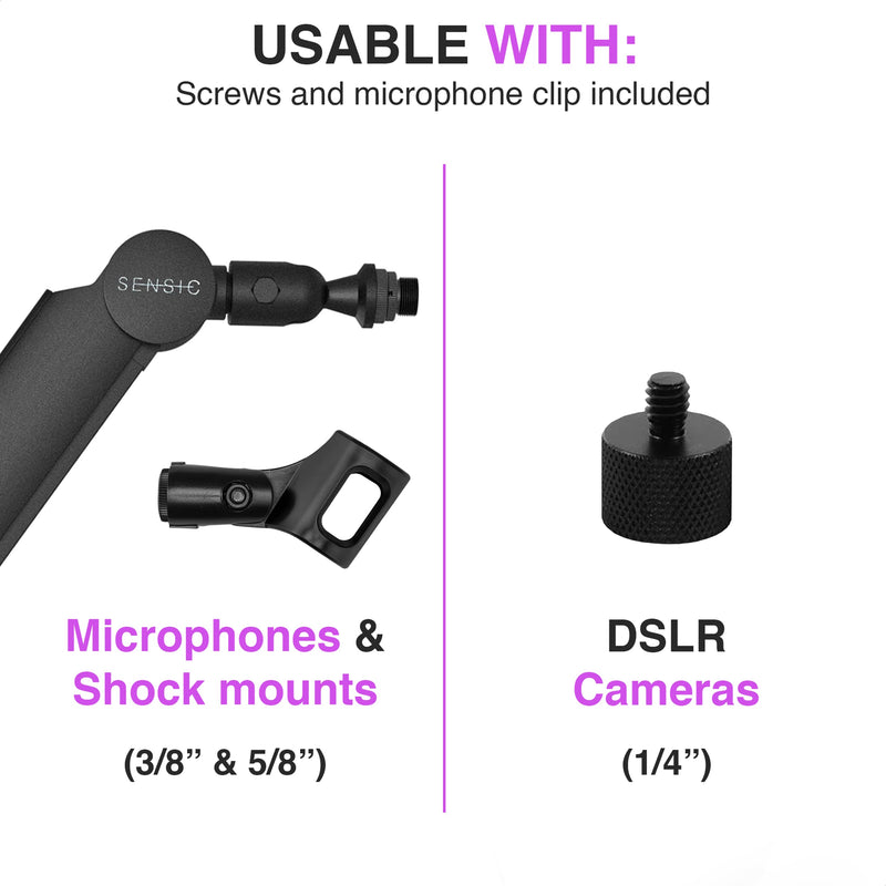 Sensic SA-30 Microphone Boom Arm, 360° Rotatable Mic Stand with 6 inch riser, Microphone Holder with 1/4", 3/8" and 5/8" Adapters, Professional Microphone Arm with Accessories, Mic Boom Arm Black
