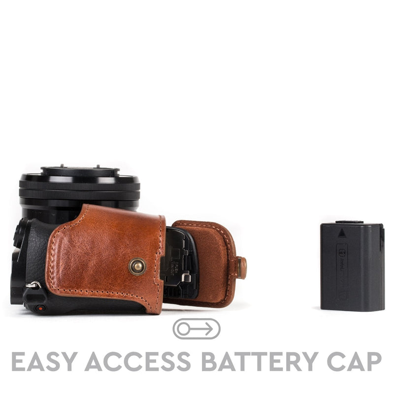 MegaGear Ever Ready MG559 Genuine Leather Camera Case, Bag for Sony Alpha A6000, A6300 with 16-50mm (Dark Brown) Dark Brown