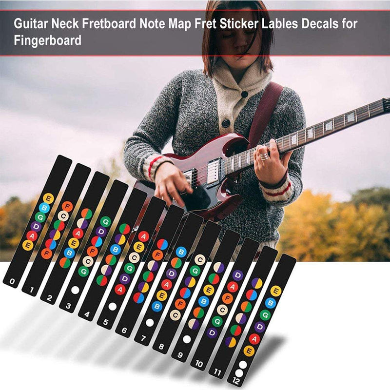 4Pcs Guitar Fretboard Note - Guitar Fretboard Note Decals Fingerboard Frets Map Sticker for Beginner Learner Practice Fit 6 Strings Acoustic Electric Guitar(Black, Transparent)