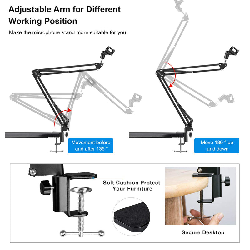 [AUSTRALIA] - Microphone Suspension Mic Clip Adjustable Boom Studio Scissor Arm Stand For Blue Yeti Snowball, Constructed With Premium Quality Metals For Professional Streaming, Voice-Over, Recording,Games 
