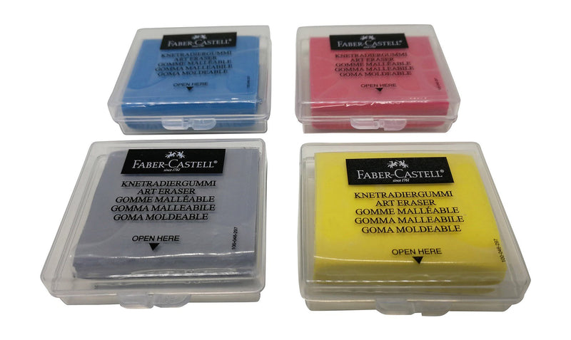 Faber-Castell knead Erasers - Drawing Art kneaded Erasers, Large size - 4 Pack (Assorted Colors) Assorted Colors