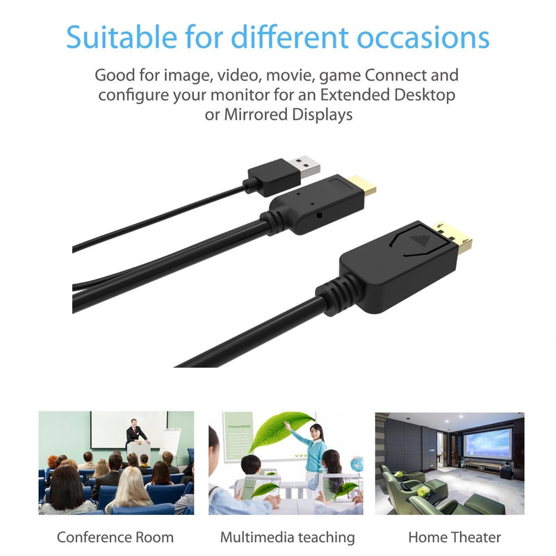 CABLEDECONN HDMI to DisplayPort Cable, HDMI Male 3840x2160 UHD 4K to DisplayPort Male with USB Converter Cable for Laptop Desktop Monitors (2m)