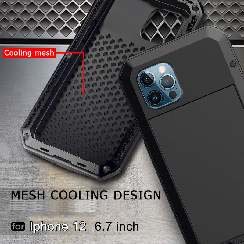 Metal iPhone 12 Pro Max Case, Heavy Duty Aluminum Full Body Rugged Shockproof Dropproof 360 Protective Case with Screen Protector for iPhone 12 Pro Max 6.7" 2020 (iPhone 12 Pro Max 6.7", Black) iPhone 12 Pro Max 6.7"