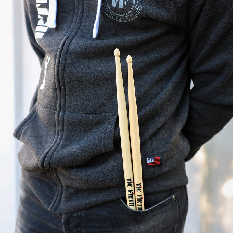 Vic Firth Logo Charcoal Grey Zip Up Hoodie XS