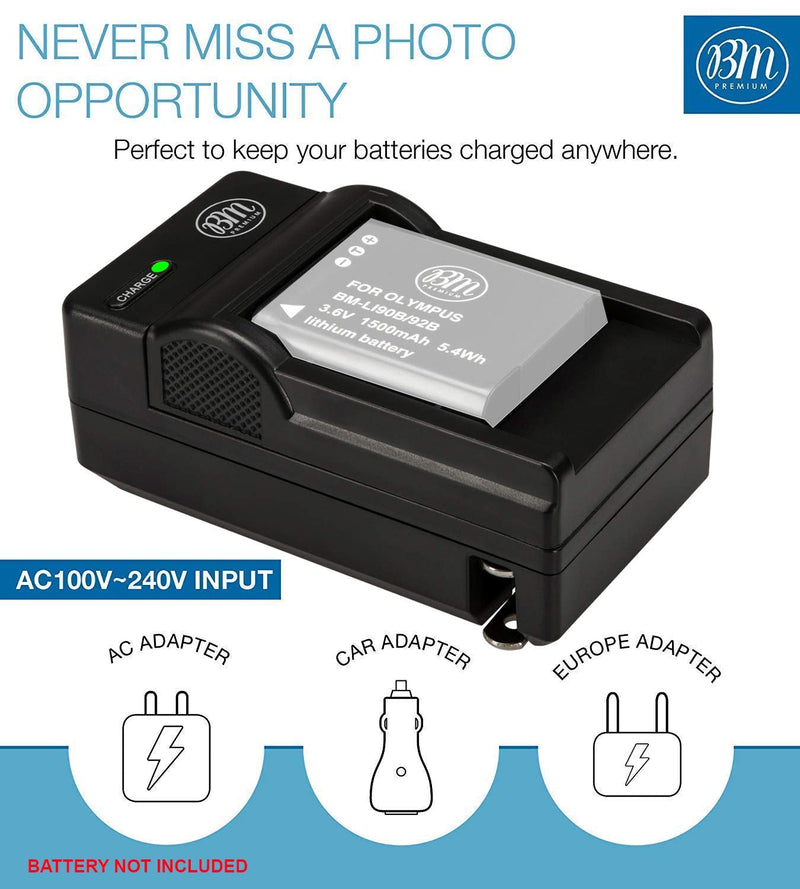 [AUSTRALIA] - BM LI-92B, LI-90B Battery Charger for Olympus Tough TG-6, TG-5, TG-Tracker, Tough SH-1, SH-2, SP100 IHS, Tough TG-1 iHS, Tough TG-2 iHS, Tough TG-3, Tough TG-4, SH-50 iHS, SH-60, XZ-2 iHS Cameras 