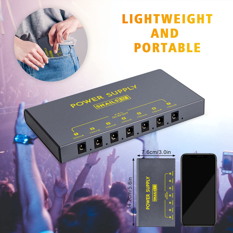[AUSTRALIA] - lotmusic Guitar Pedal Power Supply,7 Isolated DC Outputs,Built-in Rechargeable Battery for 9V Guitar Effect Pedals,Short Circuit/overcurrent Protection and USB Port for iPhone iPad 7 OUTPUTS 