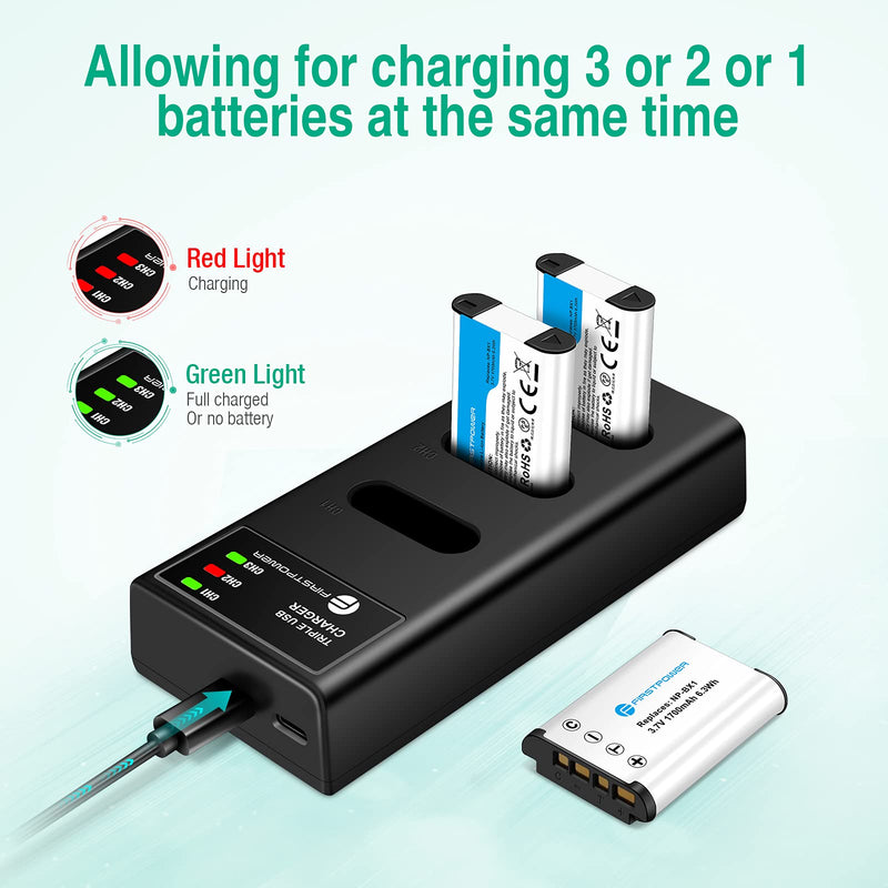 FirstPower NP-BX1 Battery (3-Pack) and Triple Slot Charger for Sony NP-BX1 and Sony ZV-1 Sony Cyber-Shot DSC-RX100 (II/III/IV/V/VA/VI) and Other Models