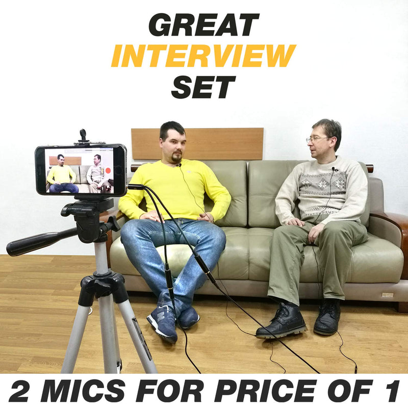 [AUSTRALIA] - Dual Lavalier Microphone - Interview Microphone - 2 Podcast Microphone Pack - 2 Lavalier Lapel Microphones Set 