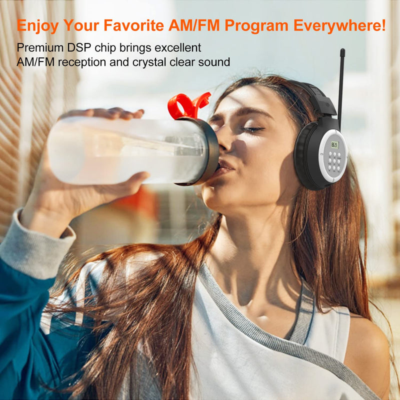 UMUTOO AM FM Radio Headphones, Personal Portable Radio Headset am/fm Digital with Best Reception for Jogging, Mowing, Cycling, Meeting, Powered by 2 AA Batteries (Not Included)…