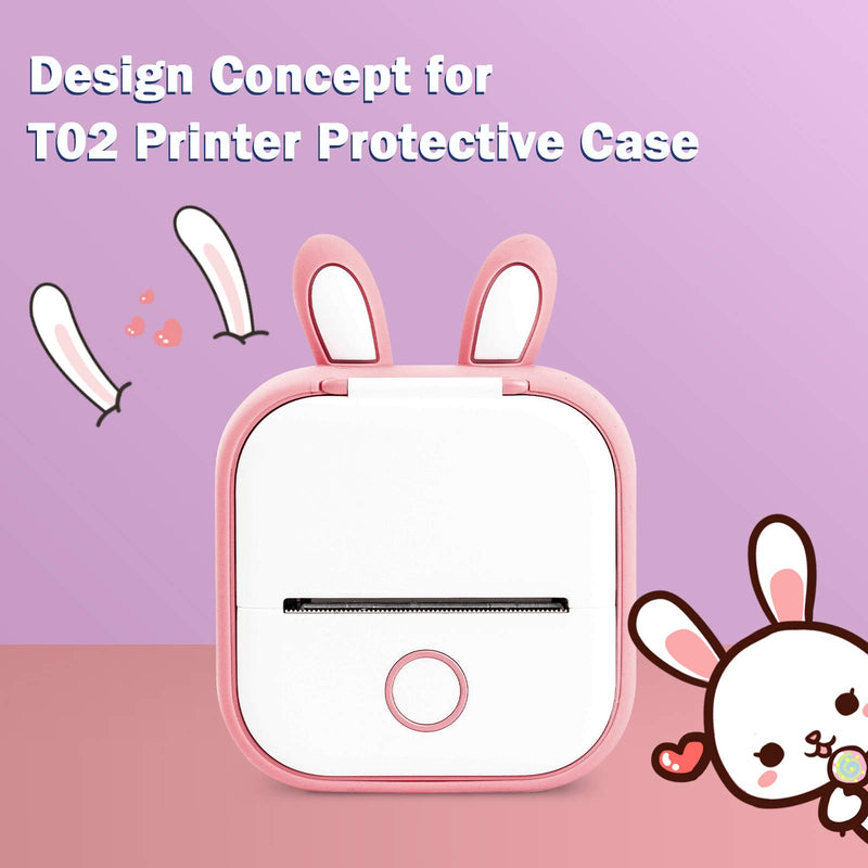 Memoking T02 Protective Case-Bunny Ears Shape Soft Silicone BPA-Free Cute Design Printer Cover, Compatible with T02 Mini Bluetooth Wireless Portable Mobile Pocket Printer, Pink Bunny