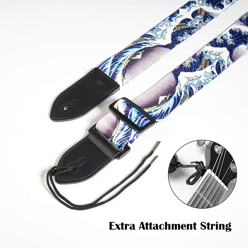 Guitar Strap,Qielizi Guitar Strap with Leather End Length Adjustable 2 Pick Holders & 2 Matching Picks For Electric Guitar, Acoustic Guitar and Bass - Unique Gift For Guitarist(Huge Wave) Huge Wave