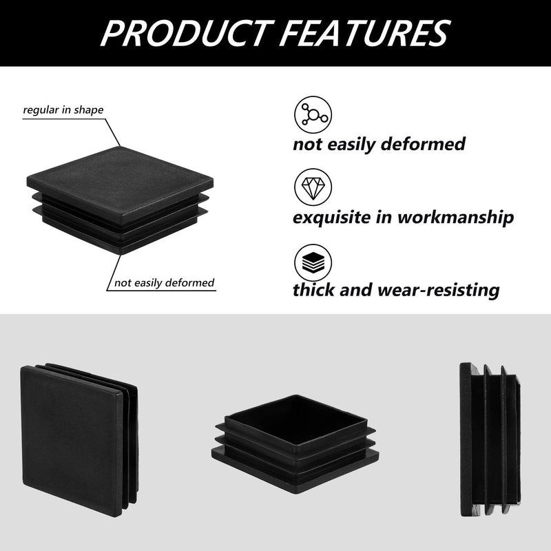 20 Pieces Square Tube Black Plastic Plug Tube End Cap Plastic Plugs for Square Tubing Table Chair Shelf Insert Finishing Plug (2 Inch) 2 Inch