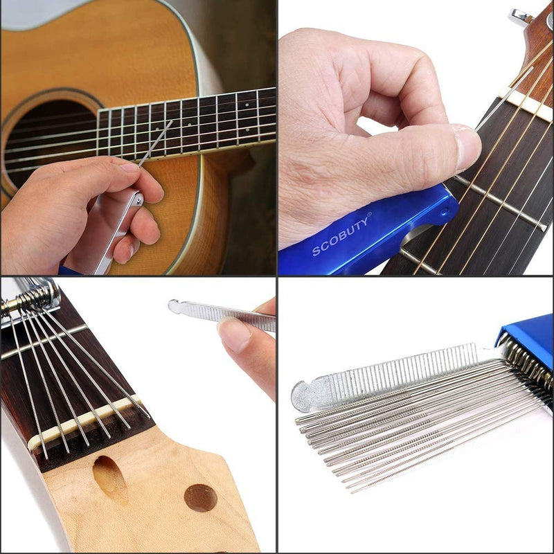 Guitar Acoustic Bridge Nut Bone Saddle Files Strings Nuts, Made Of Real Bone With 9 Pcs Sand Paper, Stainless Steel Needle Files Of 13 Sizes