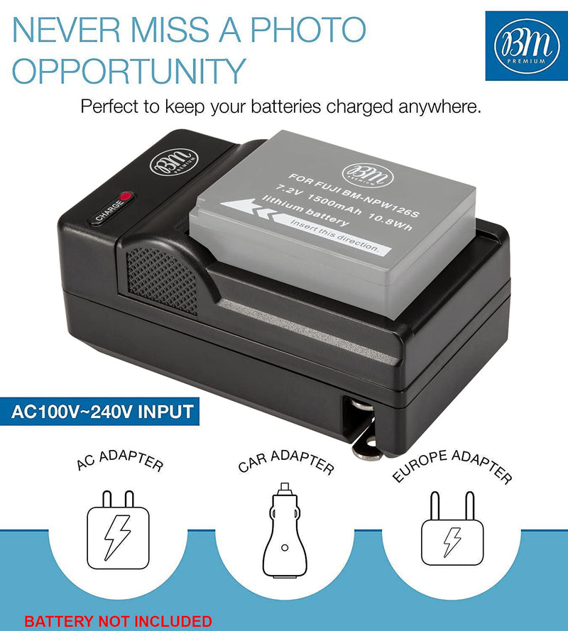 BM NP-W126S Battery Charger for FinePix X-A5, X-A7, X-H1, X-A10, X100F, X-T10, X-T20, X-Pro1, X-Pro2, 30EXR, HS33EXR, HS35EXR, HS50EXR, X-A1, X-A2, X-A3, X-E1, X-E2, X-E2S, 1 X-M1, X-T1, X-T2 Cameras