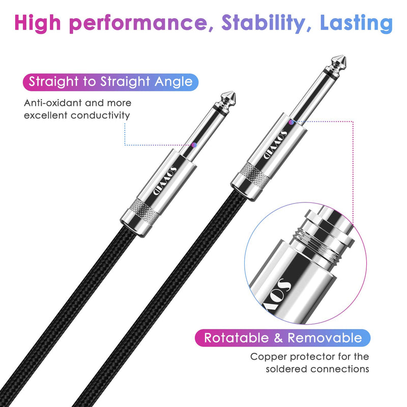 Guitar Cable 10ft, Sovvid Professional Instrument Cable Electric Guitar AMP Cord, 1/4inch TS Cable for Guitar Bass Mandolin Keyboard and Pro Audio (Straight Angle 10FT, Black)