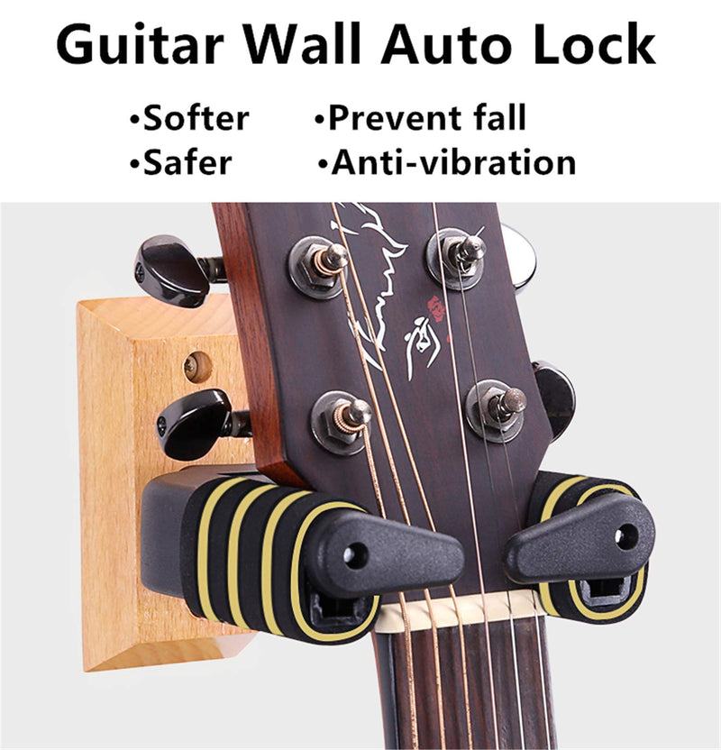 Miwayer Guitar Wall Mount,Auto Lock Guitar Wall Hanger Wooden Base Safe Against Vibration For Acoustic, Electric, Classical, Bass 1 pac