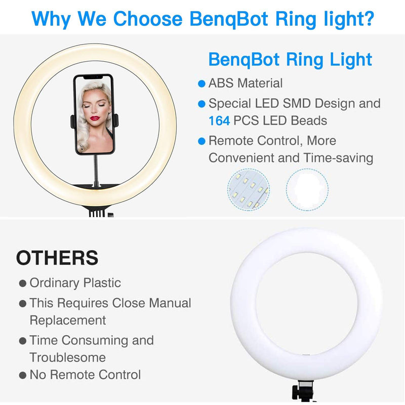13" LED Ring Light with Tripod Stand and Phone Holder, LED Desktop Selfie 10 Brightness Level & 3 Light Modes 164 Bulbs 2700-6500k with Remote Control for YouTube Video/Live Stream/Makeup/Photography