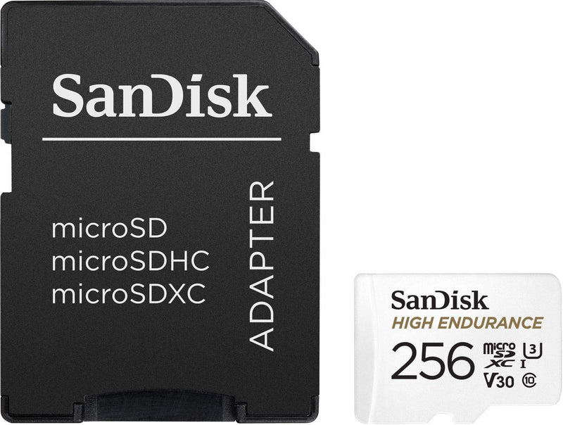 SanDisk 256GB High Endurance Video microSDXC Card with Adapter for Dash Cam and Home Monitoring systems - C10, U3, V30, 4K UHD, Micro SD Card - SDSQQNR-256G-GN6IA 256 GB Card Only