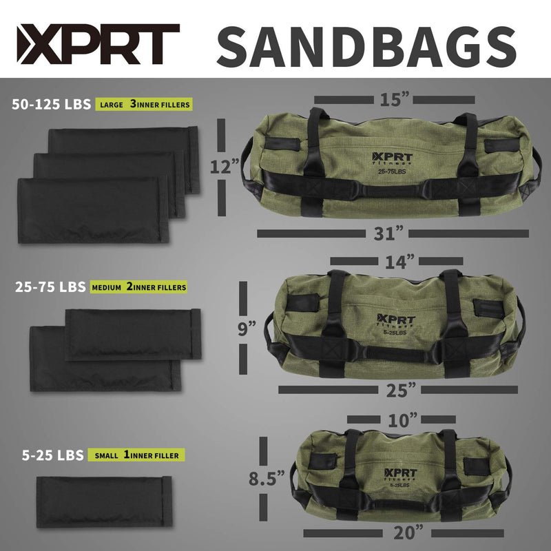 XPRT Fitness Workout Sandbag for Heavy Duty Workout Cross Training 7 Multi-positional Handles Black Small