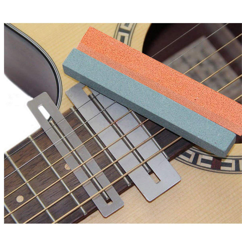 Guitar Luthie Kit Included Guitar Fret File Crowning Luthier File, Stainless Steel Fret Rocker, 2 Pcs Fingerboard Guards Protectors and 2 Grinding Stone for Guitar and Bass Repair, Clean, Polish