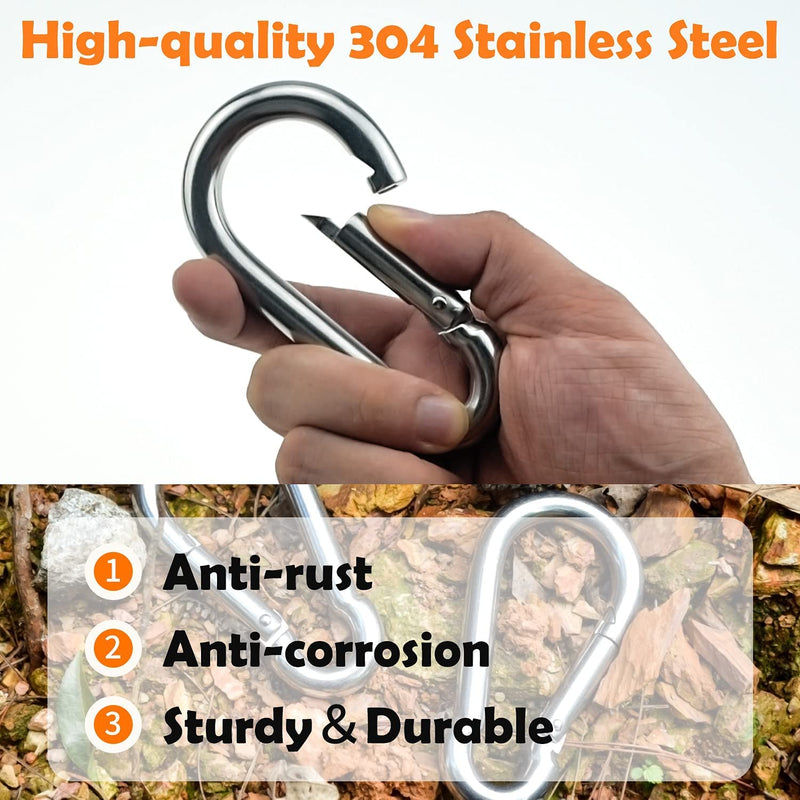 DOPHYRANIX 3 Inch Carabiner Spring Snap Hook Steel Clip Link Buckle Heavy Duty 8x80mm 10 Pcs for Outdoor Camping Hiking Hammock Swing, White