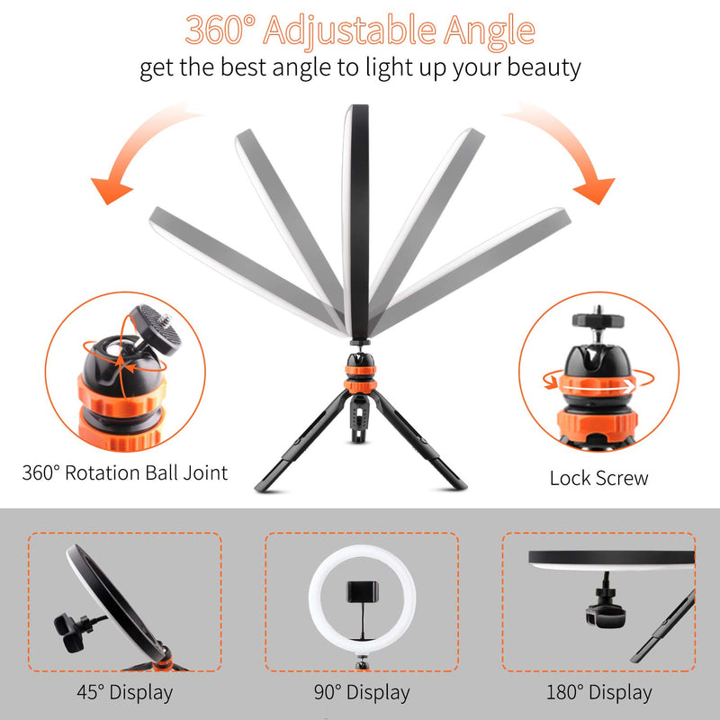 WOWGO 10" Ring Light with Tripod Stand & Phone Holder, 3 Lighting Modes and 11 Brightness Levels, for Live Streaming, YouTube, Makeup, Video Shooting, Vlog, Selfie (Remote Control for iPhone Android)