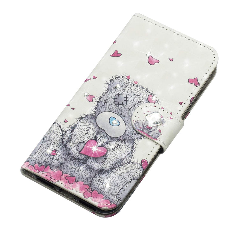 Samsung Galaxy A72 Case Flip Glitter 3D Gems Shockproof Wallet Phone Cases Folio Leather Magnetic Protective Cover Bumper TPU with Stand Card Slots for Samsung Galaxy A72 Love Heart Bear