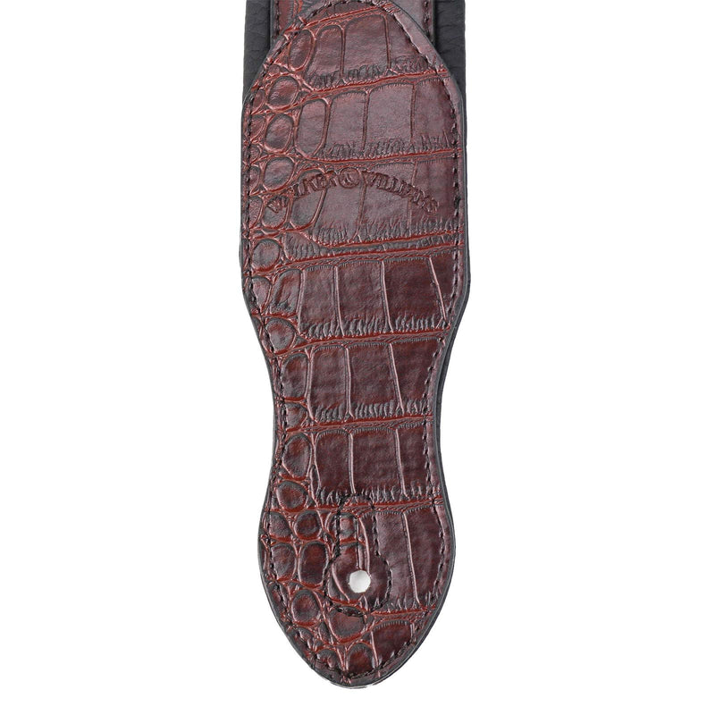 Walker & Williams F-06 Mahogany Brown Crocodile Pattern Padded Guitar Strap