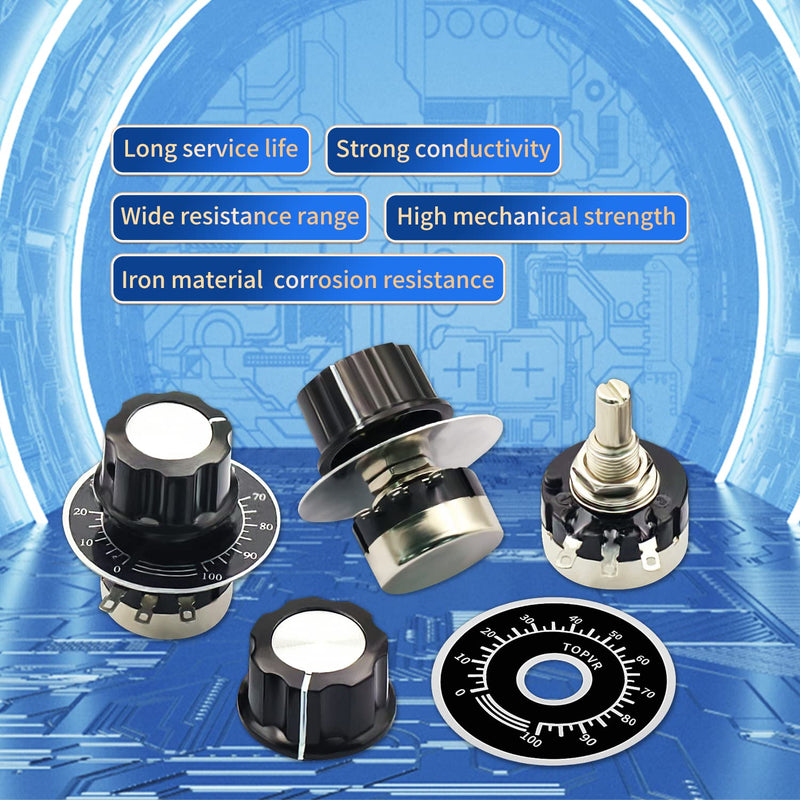 V TELESKY 3PCS RV24YN20S Single Turn Carbon Film Rotary Taper Potentiometer, B502 5K ohm Adjustable Resistance + 3PCS A03 Knob + 3PCS Dials