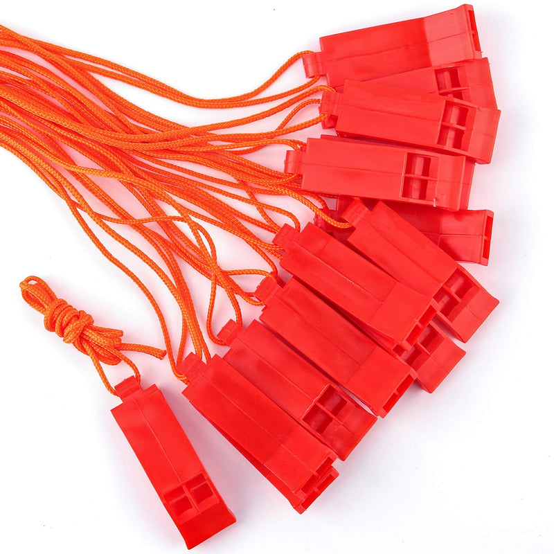 LUTER 15 Pcs Outdoor Emergency Safety Whistles with Lanyards Red Survival Whistles for Camping Boating Hiking