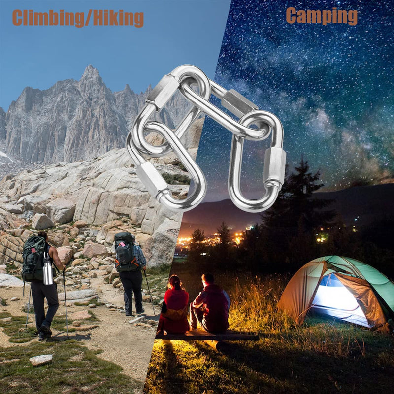 HZSOOCH 15 Pack Quick Link 1/4 inch, Stainless Steel Oval Locking Carabiner 620lb Capacity, Heavy Duty Threaded Chain Quick Link for Camping, Hiking, Swing, Fishing and Gym M6 15pcs