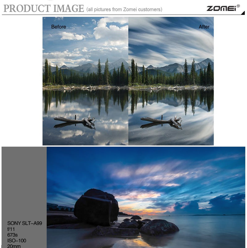 Zomei 58mm HD Ultra Slim 18 Layer Super Multi-Coated ND2-ND400 Fader Variable Neutral Density Lens Filter Adjustable ND Filter German Schott Optical Glass