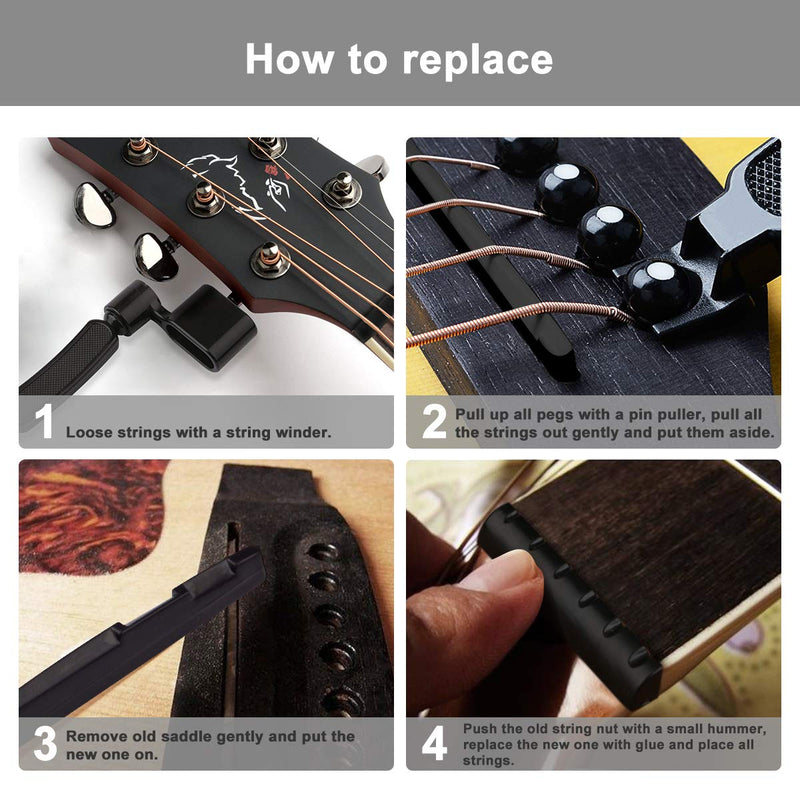 Dreokee Guitar Saddle, Guitar Bridge Saddle and Nut Replacement for Acoustic Guitar (Black)