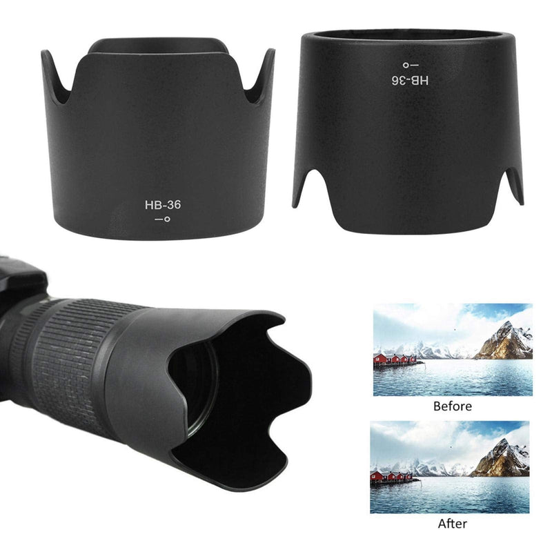 HB 36 Camera Lens Hood, Plastic Lens Hood Camera Lens Protector Lens Hood Replacement for Nikon AF S VR Zoom Nikkor 70 300mm f/4.5 5.6G IF ED