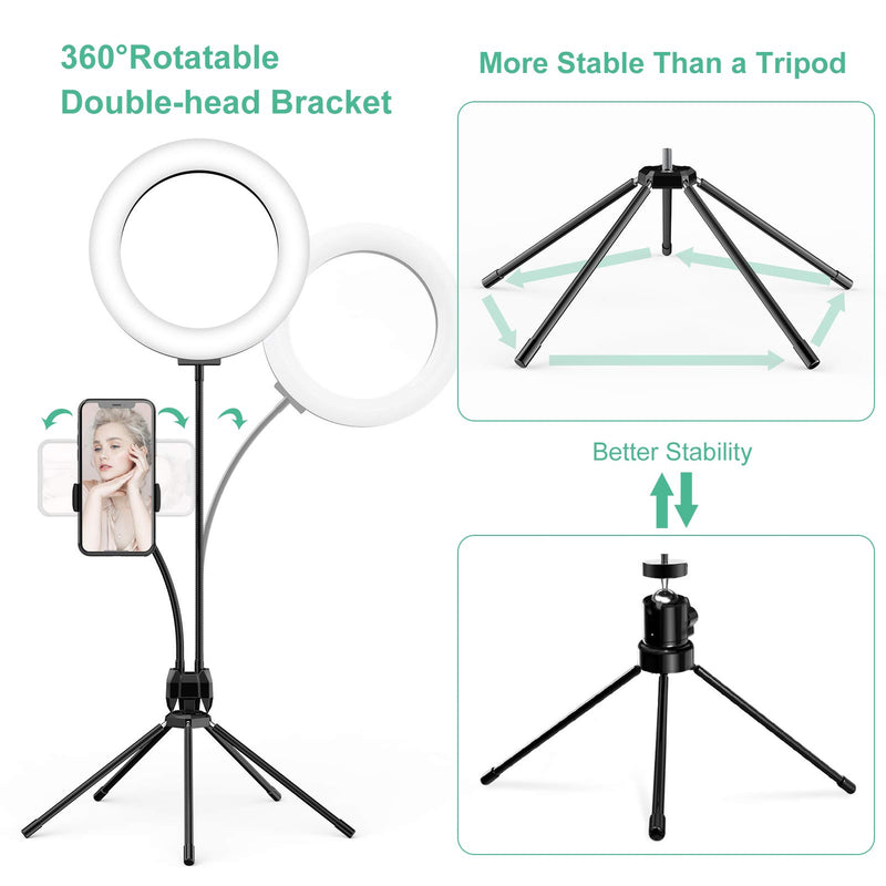 SEBIDER Selfie Ring Light, 8" RGB LED Ring Light with 5-arm Tripod Stand & Phone Holder, Dimmable Desk Makeup Ring Light with Bluetooth for Live Streaming & YouTube Video/TikTok/Photography 8 Inch