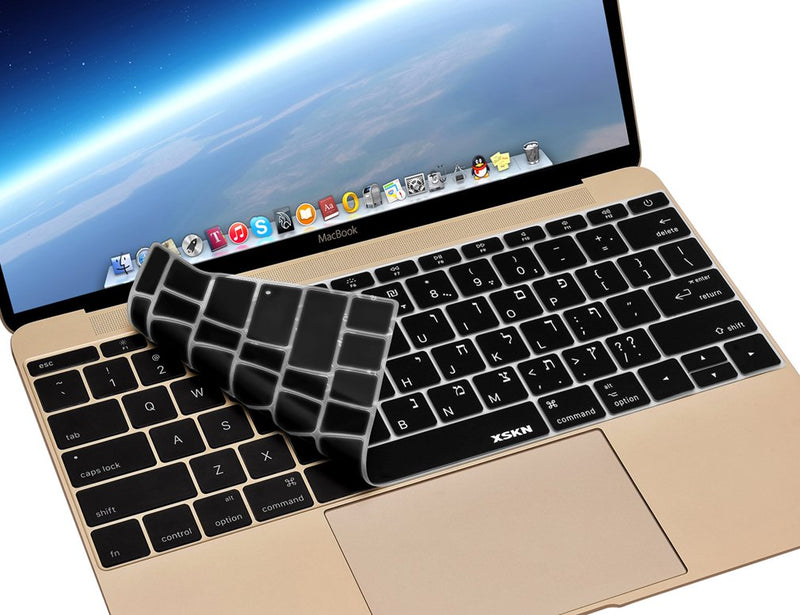 XSKN Hebrew Language Silicone Keyboard Skin Cover for New MacBook Pro 13 Inch Without Touch Bar A1708 (2016 Version, Flat Keys) & New MacBook 12 A1534