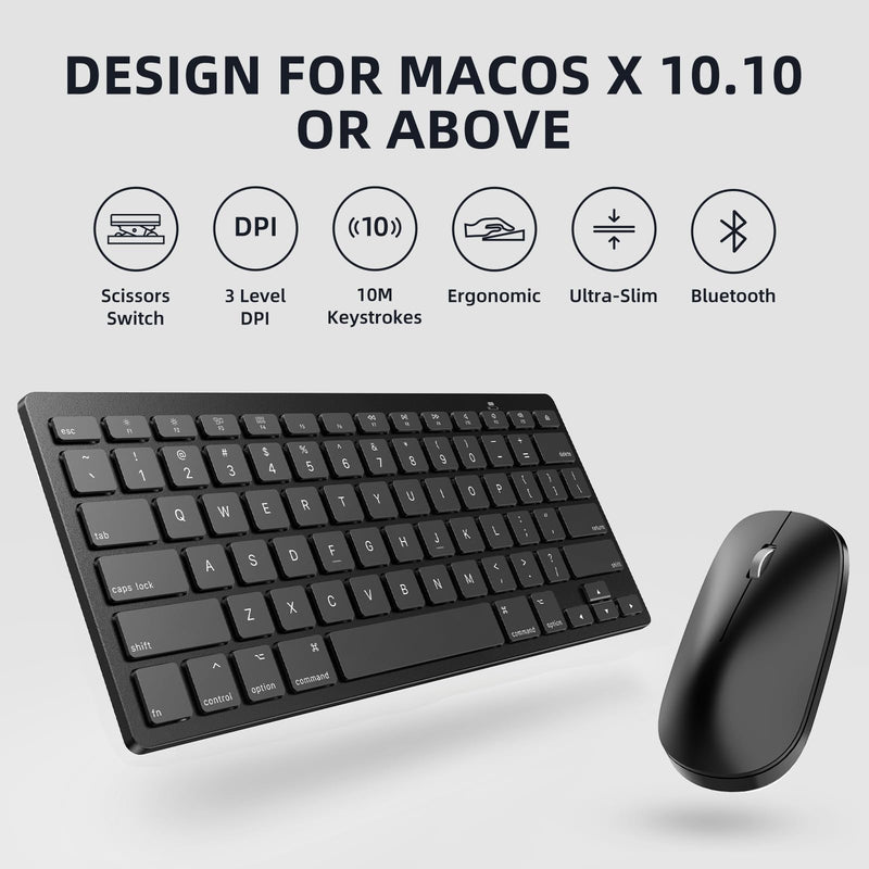 Bluetooth Keyboard and Mouse for Mac, OMOTON Ultra-Slim Mac Keyboard and Mouse Combo, Wireless Keyboard and Mouse for Mac, MacBook Pro/Air, iMac, Mac Mini, Laptop and PC (Black) Black