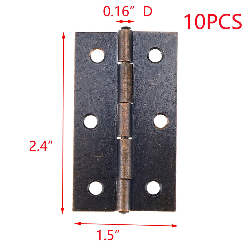 T Tulead Hinges Small Box Hinges Iron Door Hinges Furniture Hardware Hinges Heavy Duty 2.4"x1.5",Red Bronze,10PCS with Mounting Screws Red Bronze,2.4"x1.5",10pcs