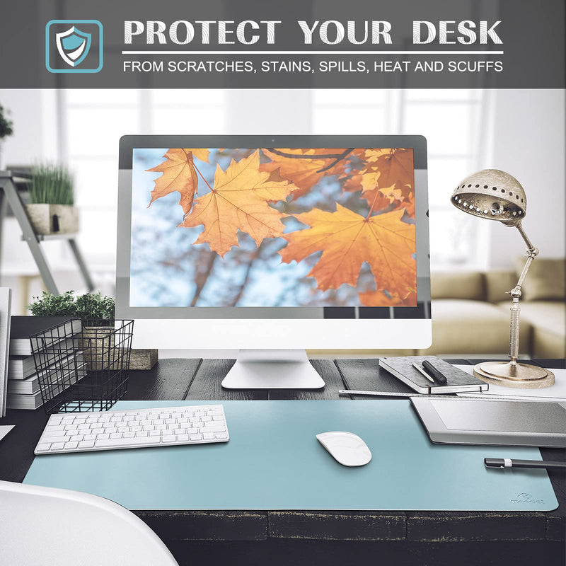 Knodel Desk Pad, Office Desk Mat, 40cm x 80cm PU Leather Desk Blotter, Laptop Desk Mat, Waterproof Desk Writing Pad for Office and Home, Dual-Sided (Light Blue) Light Blue