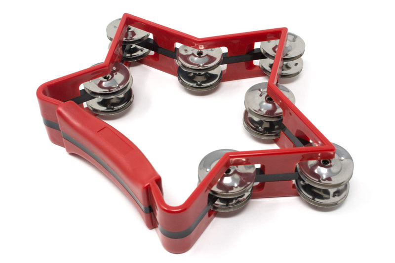 Tone Deaf Music Star Shaped Tambourine in Red. Hand Held Percussion. Musical Instrument Shaker Drum
