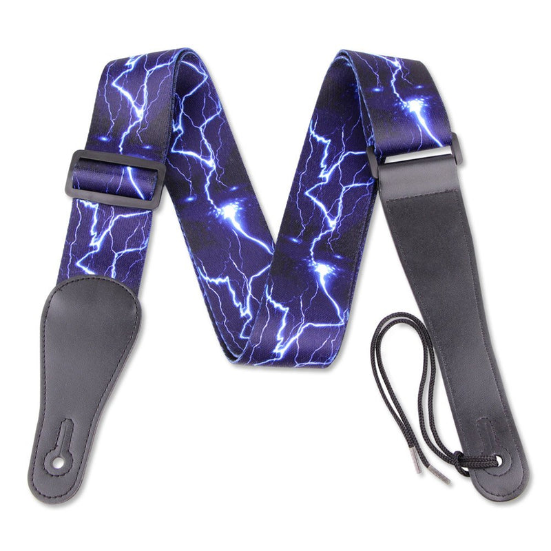 Guitar Strap with Leather Ends Guitar Shoulder Strap for Acoustic Electric Guitar and Bass (Lightening Blue)