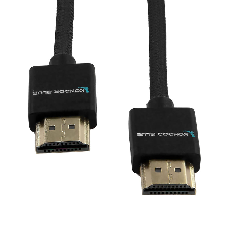 [AUSTRALIA] - KONDOR BLUE Full HDMI Thin Short Straight Nylon Braided Cable for On-Camera Film Cinema Monitors | 2.0 High Speed 4K 3D HDR | | 3840 x 2160-30Hz | 18Gbps MetaData | 16" | Black Straight Braided | Full HDMI 