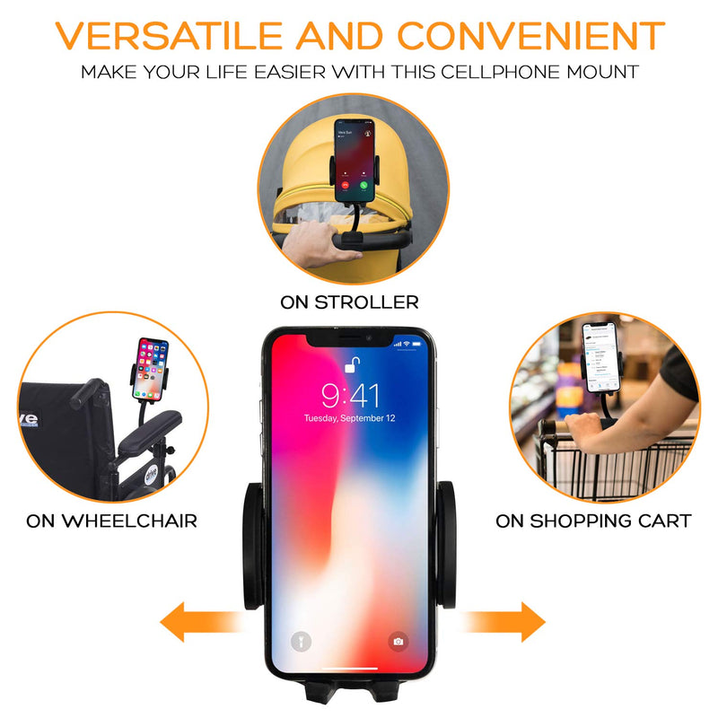 Stroller Phone Holder, Universal Gooseneck Flexible Long Arm Lazy Hands Free Phone Mount Clamp, Stroller Clamp Compatible with iPhone,Android, Galaxy, 360 Degree Rotation,Perfect for Moms on The Go