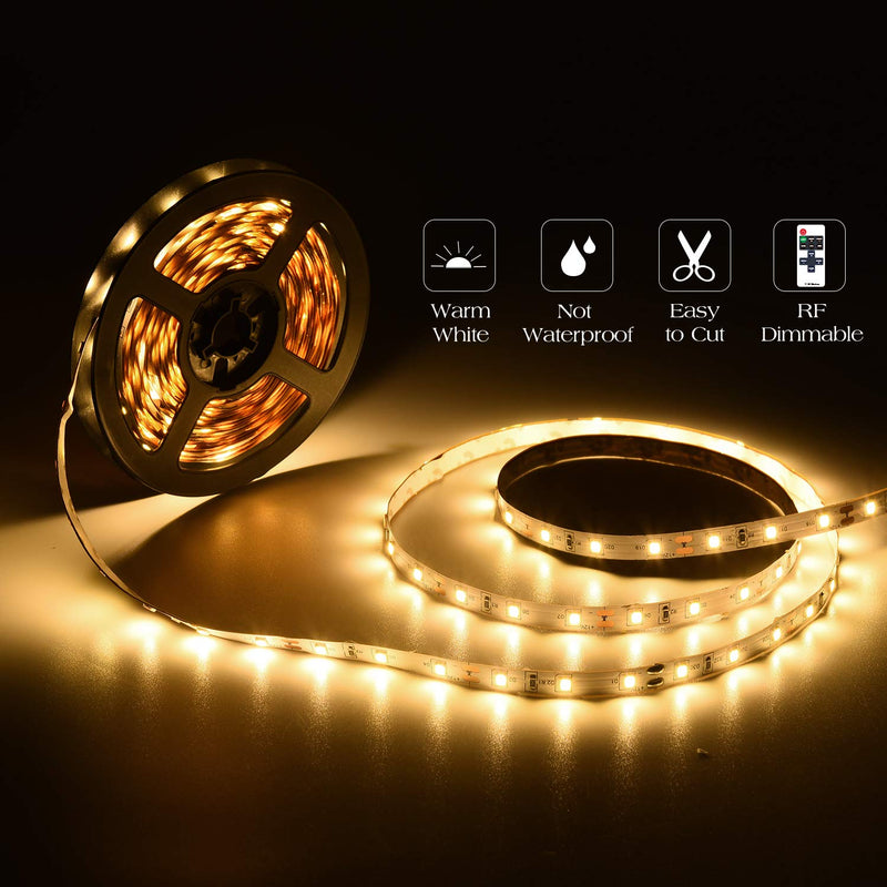 [AUSTRALIA] - Marreal RF Remote Control LED Strip Light Warm White, 16.4FT 3000K 300 LEDs 2835, Non Waterproof 12V UL Power Adapter, LED Ribbon for Bedroom, Vanity Mirror Decoration 16.4 