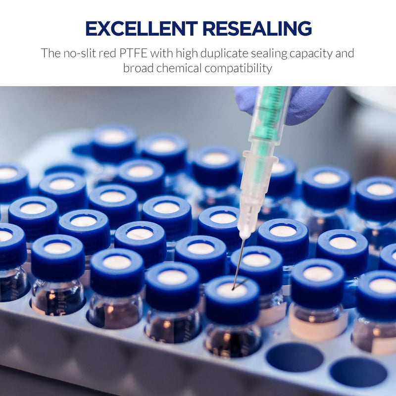 2mL Autosampler Vials, 9-425 HPLC Vials with Writing Area and Graduations, Screw Cap, Red PTFE & White Silicone Septa, 100 Pcs Clear Red White Septa