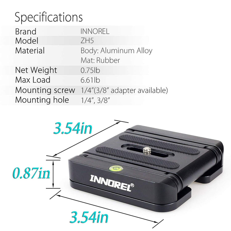 Z Type Tilt Tripod Head-INNOREL ZH5 CNC Aluminum Alloy All Metal Flexible Folding Z Pan with 1/4" and 3/8" Screw,Max Load 6.61lb for Canon Nikon Sony DSLR Camera