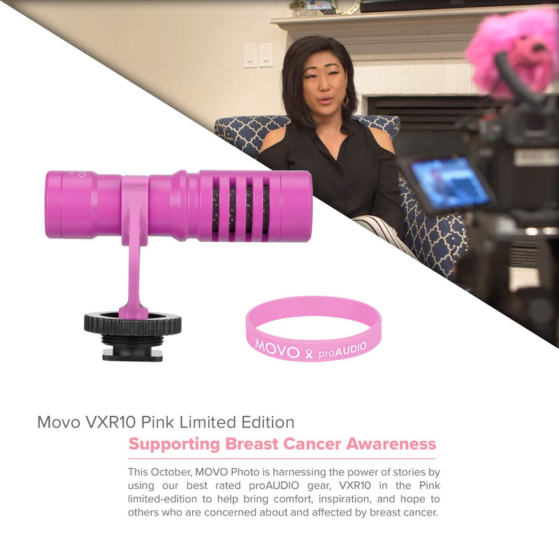 Movo VXR10 Universal Video Microphone with Shock Mount, Deadcat Windscreen, Case for iPhone, Android Smartphones, Canon EOS, Nikon DSLR Cameras and Camcorders (Pink Breast Cancer Awareness Edition)