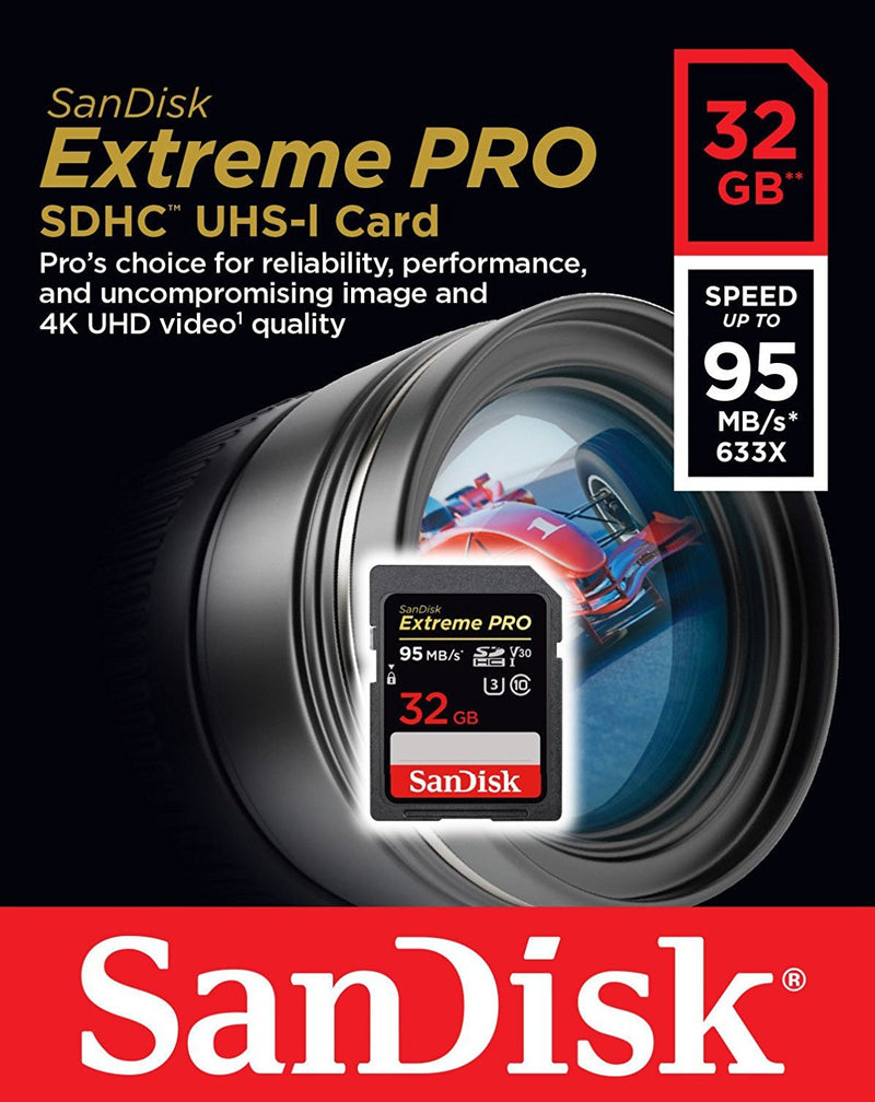 SanDisk 32GB SDHC SD Extreme Pro Memory Card Works with Nikon D3500, D7500, D5600 Digital DSLR Camera 4K V30 U3 (SDSDXXG-032G-GN4IN) Bundle with (1) Everything But Stromboli 3.0 SD/Micro Reader