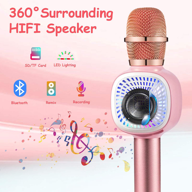 [AUSTRALIA] - Kids Karaoke Microphone,ANYOUG Wireless Bluetooth Microphone with LED Lights,Magic Sing Voice Changer,Portable Karaoke Microphone Speaker Singing Machine for Christmas Birthday Gift Party Pink Rose Gold 